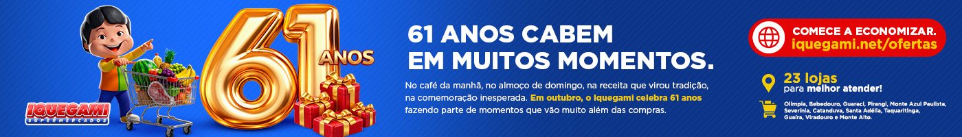 Anúncio: Iquegami - 61 anos cabem em muitos momentos. Comece a economizar em iquegami.net/ofertas